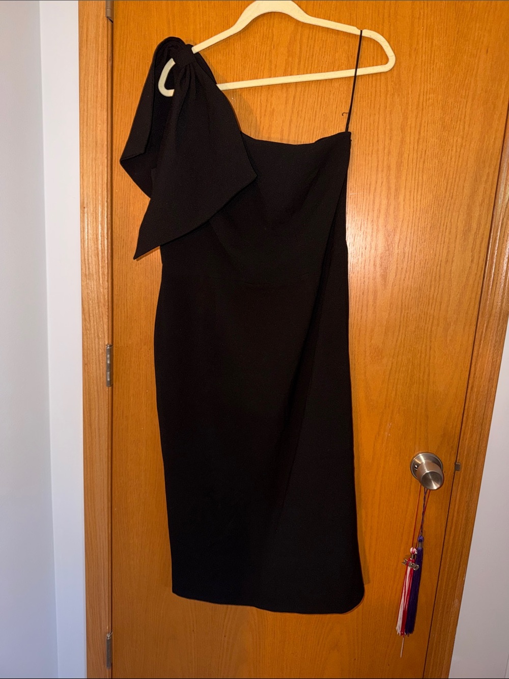 Dress the Population Black One-Shoulder Bow Midi Dress